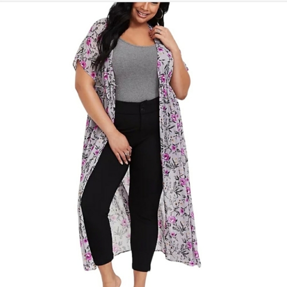 Torrid Grey Floral Lurex Duster Kimono - Picture 5 of 12